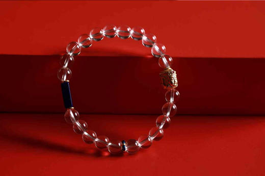 YBSJ0007°白水晶+银镀金三面佛头手串0.7*22 商品图0