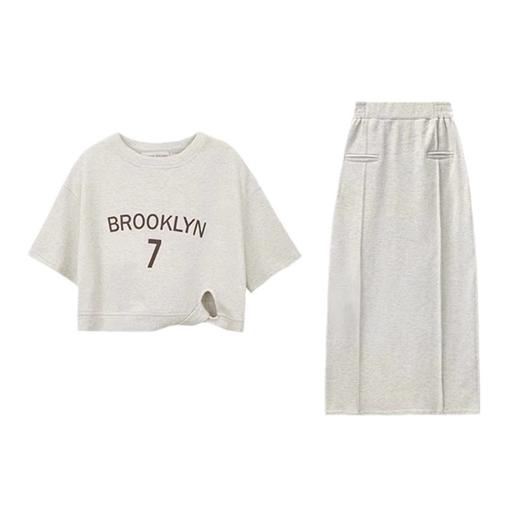 【短款蝴蝶结短袖T恤】时尚套装女 夏季新款 休闲甜美盐系 半身裙两件套 商品图4