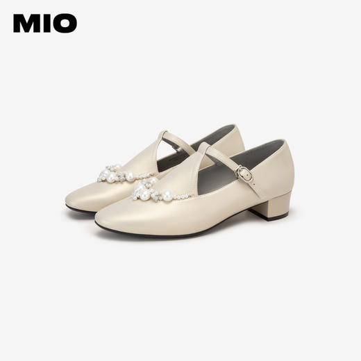 MIO米奥秋季珍珠链饰低跟单鞋韩系搭扣粗跟玛丽珍鞋女鞋M244443002 商品图3