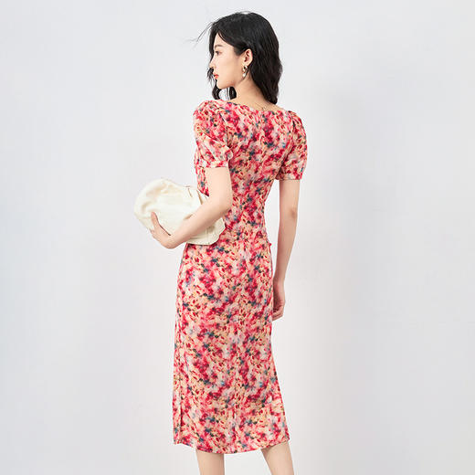 法式茶歇优雅气质印花连衣裙，侧边中式盘扣名媛碎花WLZD2419504 商品图1