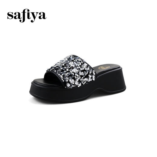 Safiya/索菲娅2024夏季时尚方头亮片休闲外穿增高厚底凉拖鞋 SF42110422 商品图5