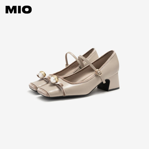 MIO米奥秋季韩系舒适粗跟浅口单鞋蝴蝶珍珠饰扣方头单鞋女M244465908 商品图3