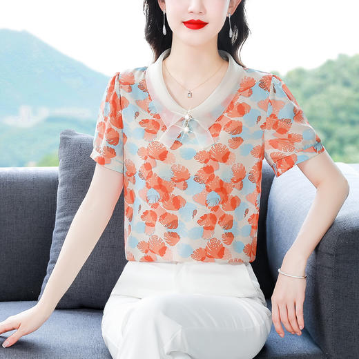 薄款泡泡袖雪纺衬衫宽松衬衣HT-BH-363-9135 商品图0