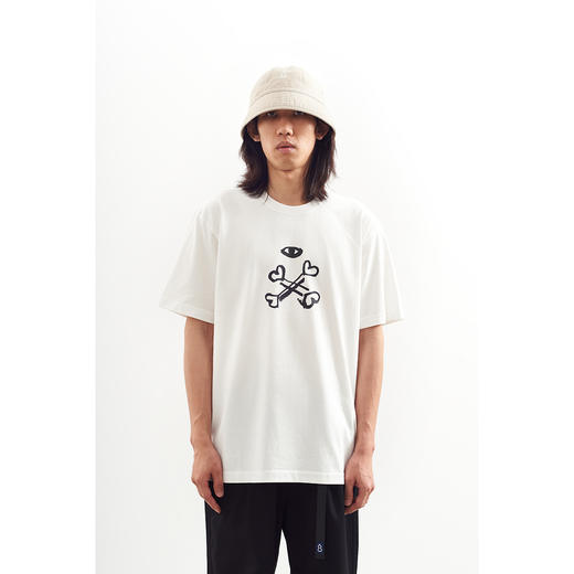 吃茶去chichaqu2024新款全棉圆领短袖T恤男女宽松印花骨头眼睛 商品图0