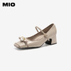 MIO米奥秋季韩系舒适粗跟浅口单鞋蝴蝶珍珠饰扣方头单鞋女M244465908 商品缩略图0