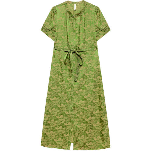 QYMJJ-FXP067-Y 时尚印花连衣裙女2024年夏季新款短袖系带收腰中长款妈妈半裙子 商品图4