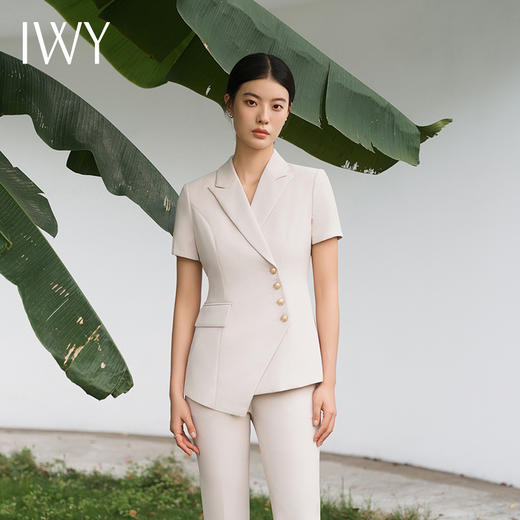IWY/短袖西装套装杏色修身高级设计感职业商务通勤面试正装工作服C10409+P10409 商品图4