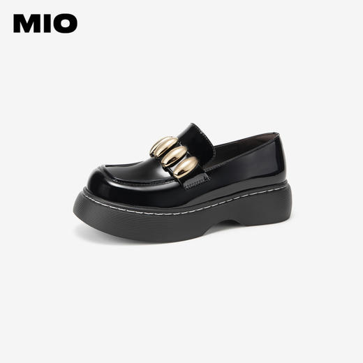 MIO米奥秋季金属扣饰休闲乐福鞋圆头舒适复古厚底单鞋女鞋M244542409 商品图1