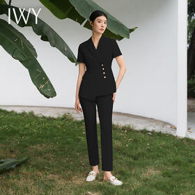 IWY/黑色西装套装短袖两件套高级修身气质案场售楼部面试裤装工服C10409+P10409