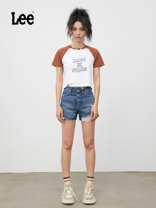 Lee商场同款101+女士破洞妈妈牛仔短裤LWB139853100201A01280 商品图4