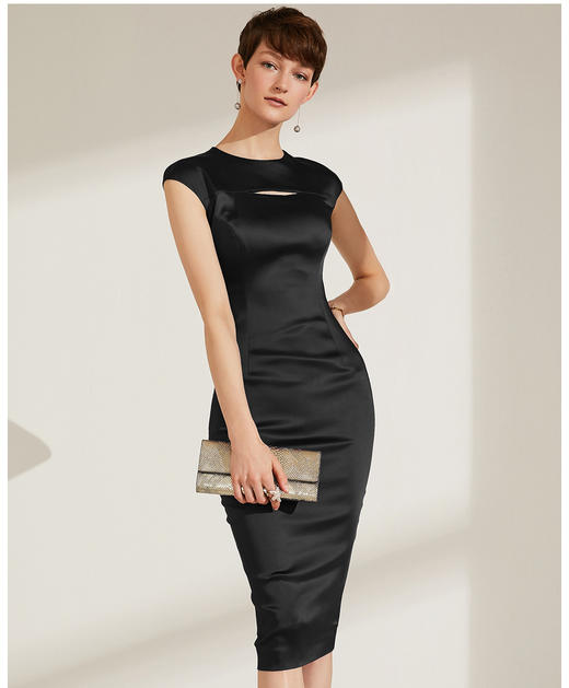 孤品-“偏小，拍大一码”J9283608颈袖添香季新款时尚职场修身OL气质显瘦包臀弹力女士连衣裙J9283608不退可换 商品图0