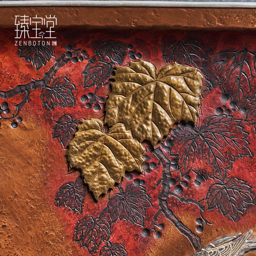 【样品清仓6折，仅1件，无货退款】臻宝堂（ZENBOTON）纯手工砚石铜盖养壶干泡茶台家用隔热壶承小茶盘托功夫茶具零配件 锦画茶台 商品图2