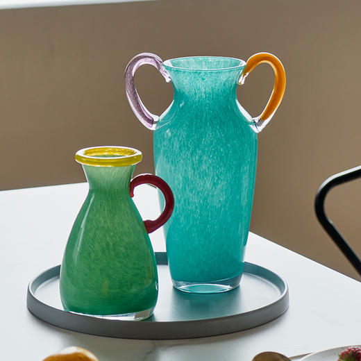 创意中古风双耳彩色玻璃花瓶鲜花干花台面电视柜软装家居酒店装饰 商品图5