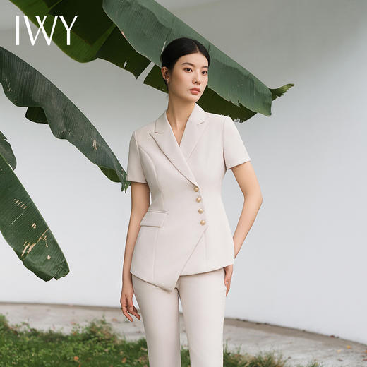 IWY/短袖西装套装杏色修身高级设计感职业商务通勤面试正装工作服C10409+P10409 商品图1