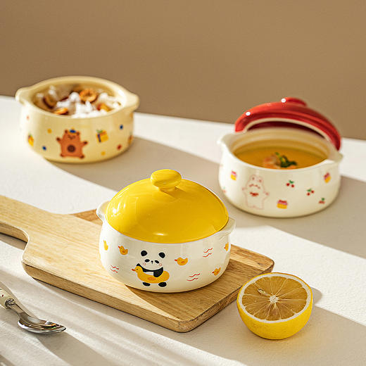 摩登主妇双耳蒸蛋碗带盖陶瓷炖盅小汤盅水蒸蛋专用碗家用餐具饭碗 商品图4