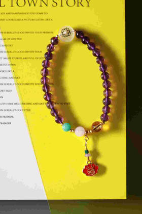 YZSJ0011°紫水晶+沙金红底福 吊坠手串0.6*23