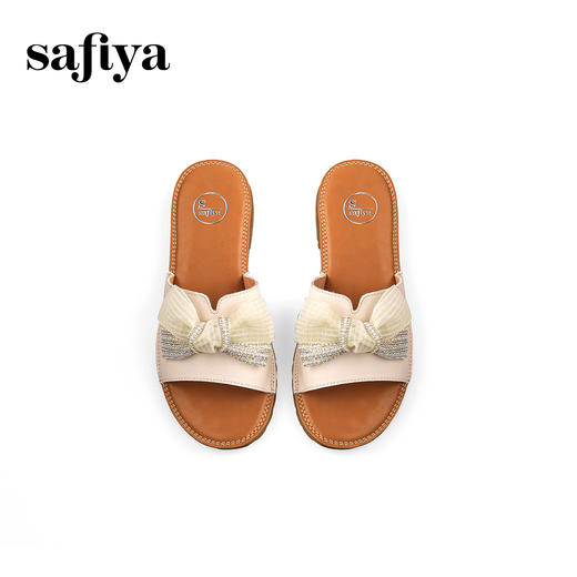 Safiya/索菲娅2024夏季真皮水钻蝴蝶结外穿休闲平底沙滩拖鞋 SF42110167 商品图3