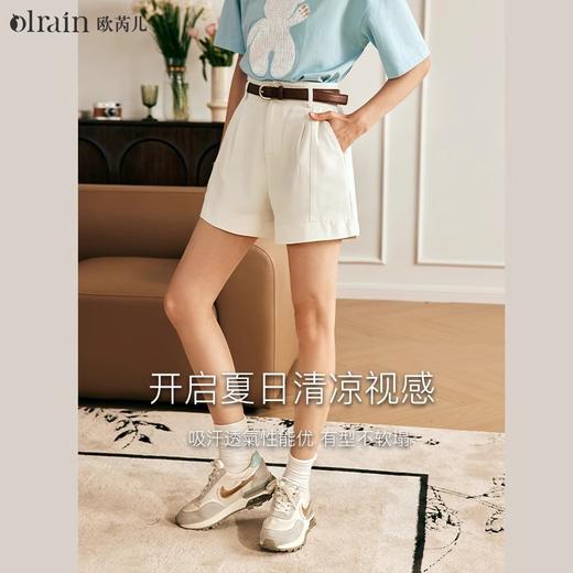 OLrain欧芮儿法式白色休闲裤女夏季2024新款高腰通勤阔腿A字短裤 商品图0