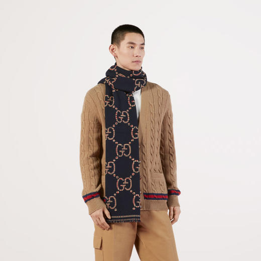 GUCCI 古驰 男士GG羊毛提花围巾 混色 660025 4G386 4174 商品图2