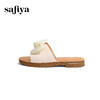 Safiya/索菲娅2024夏季真皮水钻蝴蝶结外穿休闲平底沙滩拖鞋 SF42110167 商品缩略图4