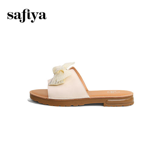 Safiya/索菲娅2024夏季真皮水钻蝴蝶结外穿休闲平底沙滩拖鞋 SF42110167 商品图4