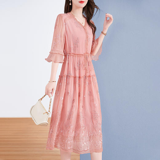 丁摩 真丝桑蚕丝连衣裙女夏季气质通勤收腰显瘦裙子4ZF-93266 商品图5