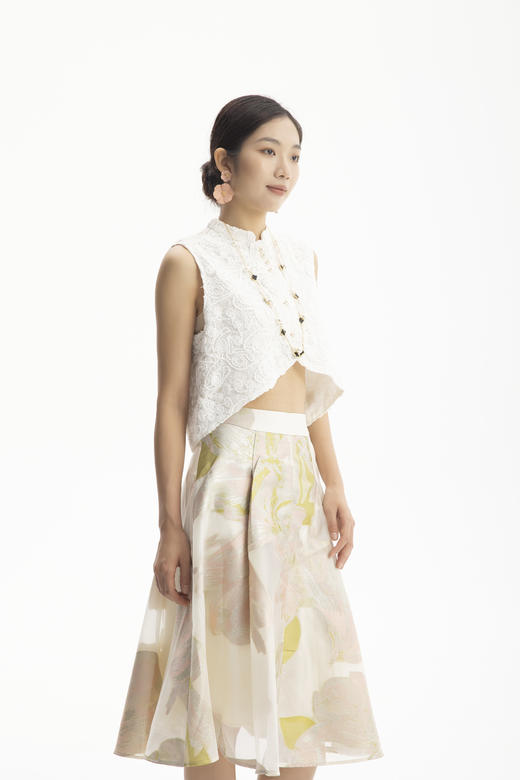 HJ2B12_绿沈色_半裙_四季_气质优雅提花印花高腰 A 字大摆显瘦百搭中裙_高级女装_BERNIEELEN 伯妮斯茵 商品图5