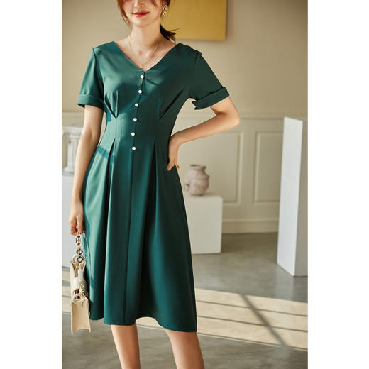 25严选春夏新款法式复古收腰显瘦大摆裙短袖中长款连衣裙_HLY 商品图6