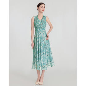 司歌背心绑带显瘦雪纺印花连衣裙A891065X