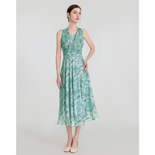 司歌背心绑带显瘦雪纺印花连衣裙A891065X 商品图0