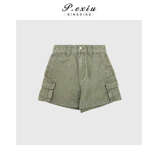 03-3潘依绣丁丁宠粉PanYiXiu/潘依绣100%棉工装风多口袋美式复古牛仔短裤 D6572 商品图1