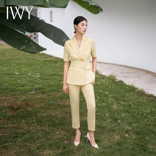IWY/黄色西装套装短袖外套气质设计高端正装夏季正式场合职业装olC12202+P12202 商品图4