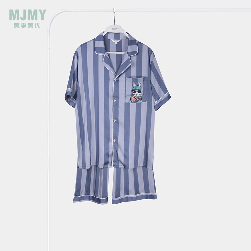 美季美优男士丝质条纹短袖套装J426405