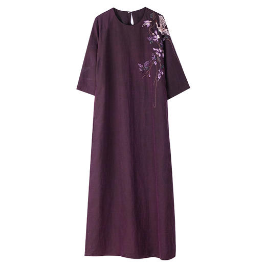 牧衣游原创 龟裂纹重工刺绣香云纱连衣裙禅意宽松中式长裙 虚梦 商品图4