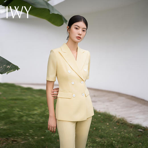IWY/黄色西装套装短袖外套气质设计高端正装夏季正式场合职业装olC12202+P12202 商品图0