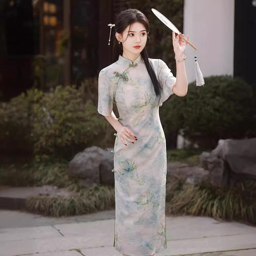 印花改良田园素雅旗袍GR5141 商品图0