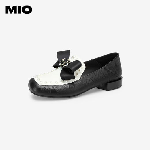 MIO米奥秋季圆头低跟乐福鞋复古珍珠时髦通勤厚底单鞋女鞋M244413668 商品图1