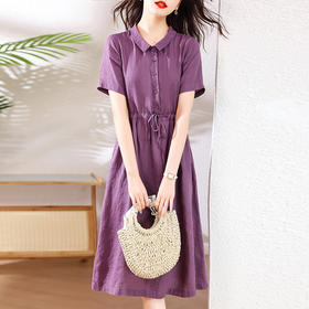 奢华时尚气质显瘦，亚麻棉绸年轻款裙子HR-SSBY6869