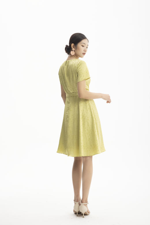 HJ2S12_水龙吟色_连衣裙_夏季_显高百搭暗纹提花圆领短袖收腰 A 字中裙_高级女装_BERNIEELEN 伯妮斯茵 商品图5