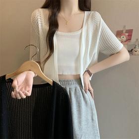 【GZ】无忧购韩版冰丝薄款百搭显瘦镂空短袖针织防晒开衫985#（截单后7天发货)25年清仓捡漏