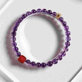 YZSJ0001°紫水晶+朱砂格桑花四方珠手串0.6*30