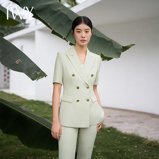 IWY/绿色西装套装短袖西服外套气质设计高端职业正装夏季正式场合C13211+P13211 商品图3