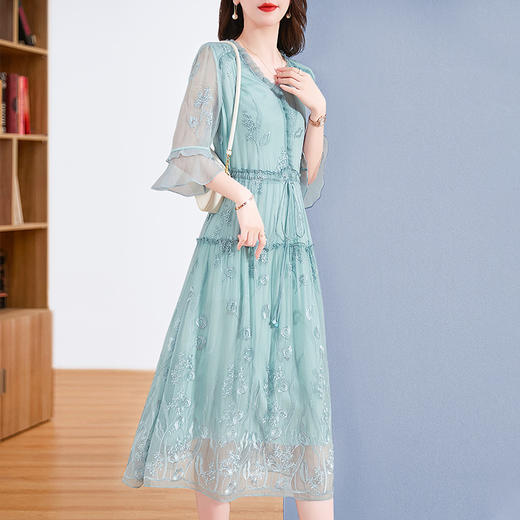 丁摩 真丝桑蚕丝连衣裙女夏季气质通勤收腰显瘦裙子4ZF-93266 商品图0