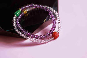 YZSJ0002°紫水晶+朱砂 莲花鼓珠手串0.6*31