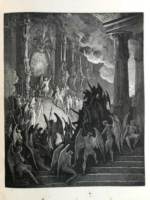含藏书票！1882年 多雷50幅版画插图 弥尔顿《失乐园》（全2卷） 全真皮精装8开 商品图12