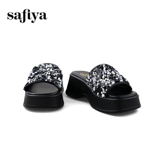Safiya/索菲娅2024夏季时尚方头亮片休闲外穿增高厚底凉拖鞋 SF42110422 商品图1