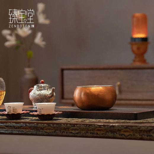 臻宝堂建水纯手工锤纹茶渣桶水盂茶洗包银边禅铜钵小号茶具高端茶道配件 禅定钵 容量约600ml 商品图4