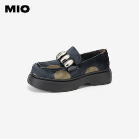 MIO米奥秋季金属扣饰休闲乐福鞋圆头舒适复古厚底单鞋女鞋M244542409