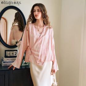 欧芮儿新中式盘扣衬衫开衫上衣夏2024新款斜门襟提花短外套女薄