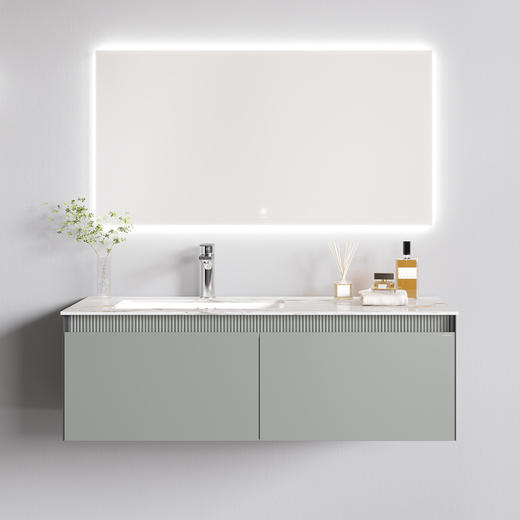 帝王洁具2024新款奶油色卫浴岩板一体盆智能浴室柜组合洗手台CB141悦黛 商品图0